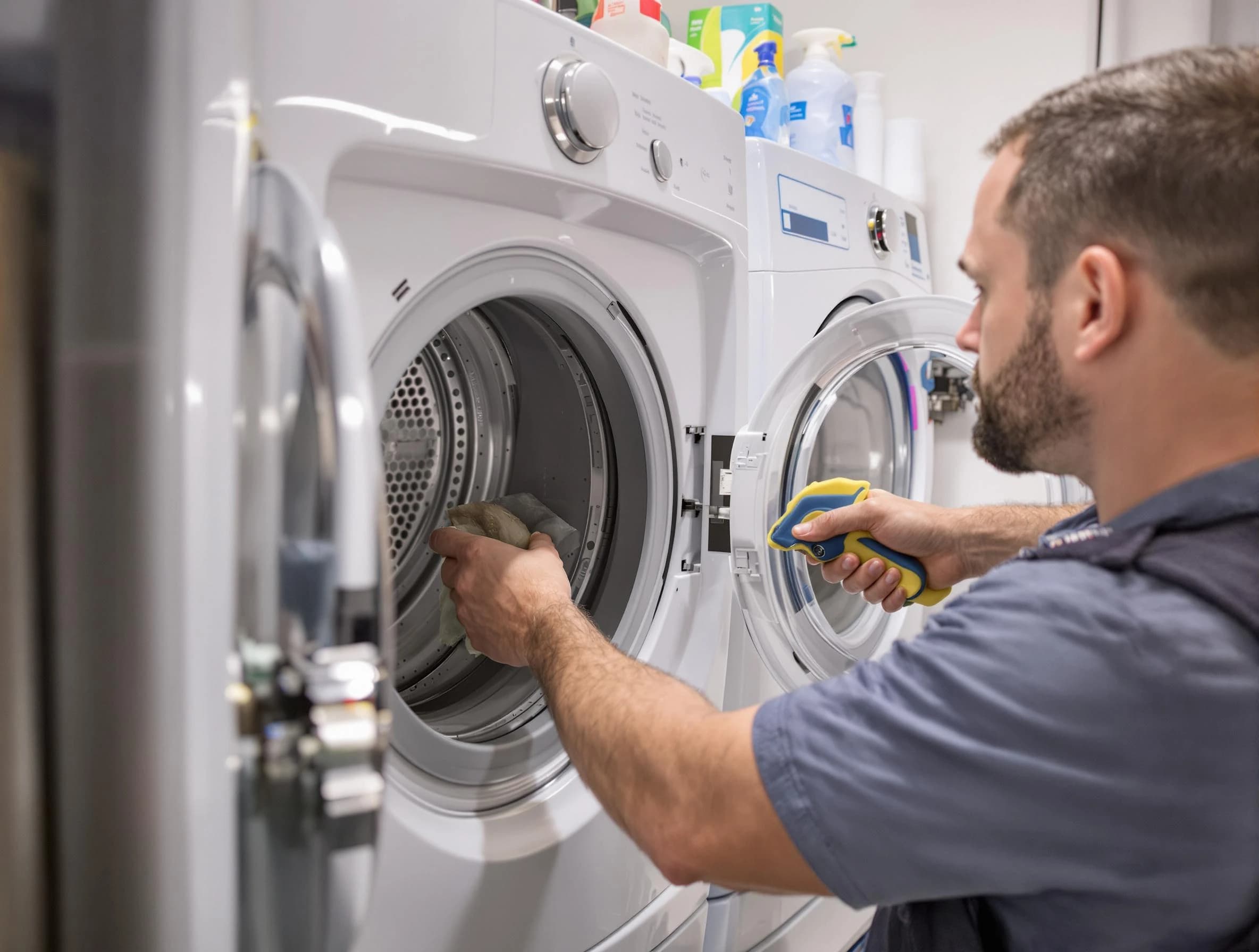 Tempe Dryer Vent Cleaning specialist removing lint buildup from a dryer lint trap system in Tempe