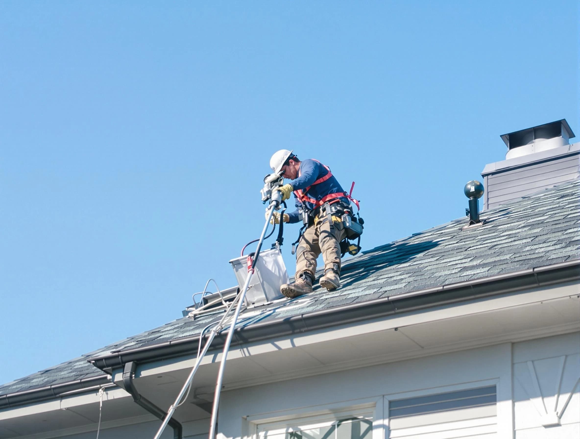 Tempe Dryer Vent Cleaning certified technician cleaning a roof-mounted dryer vent system in Tempe