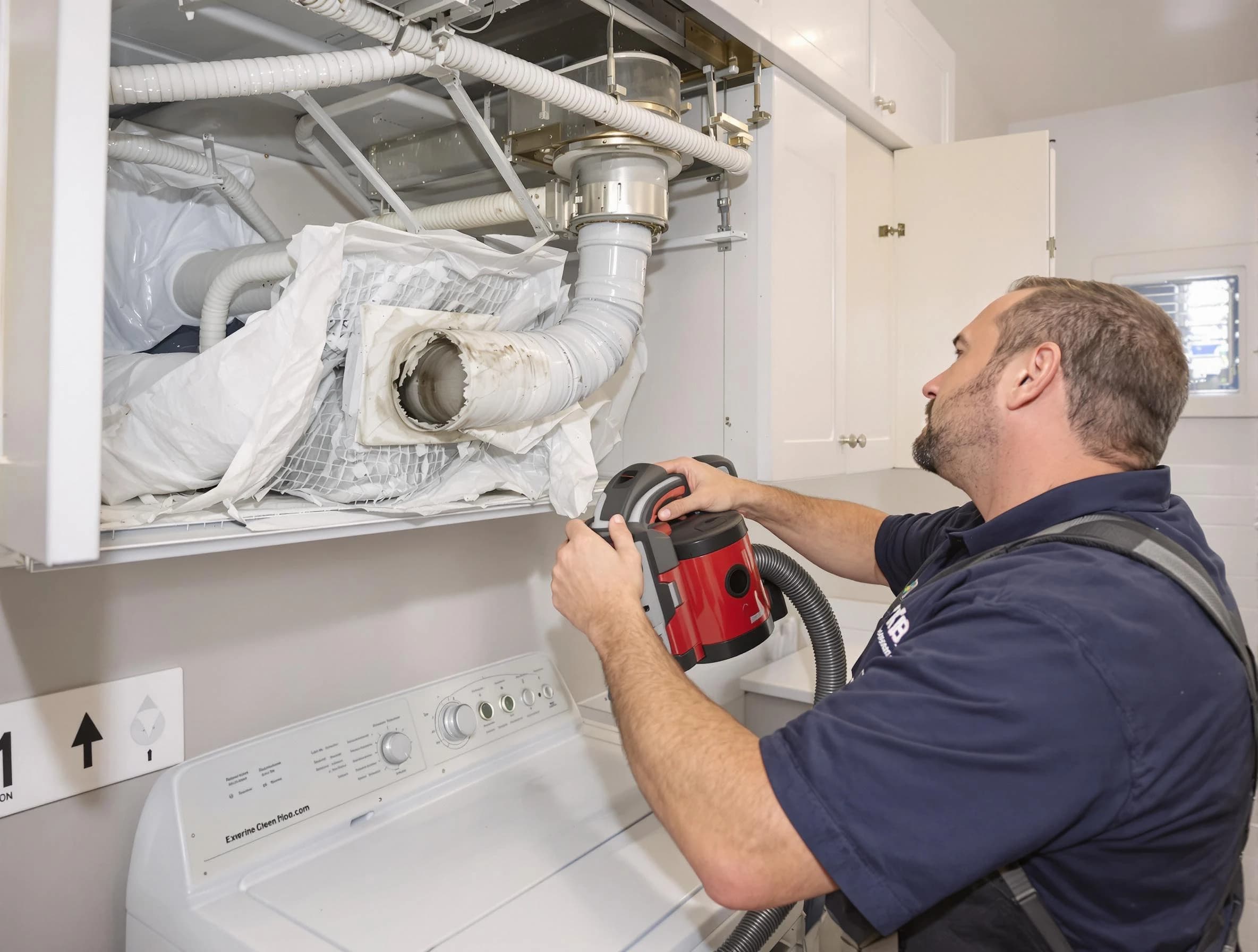 Tempe Dryer Vent Cleaning technician performing professional exhaust vent cleaning at a residential property in Tempe