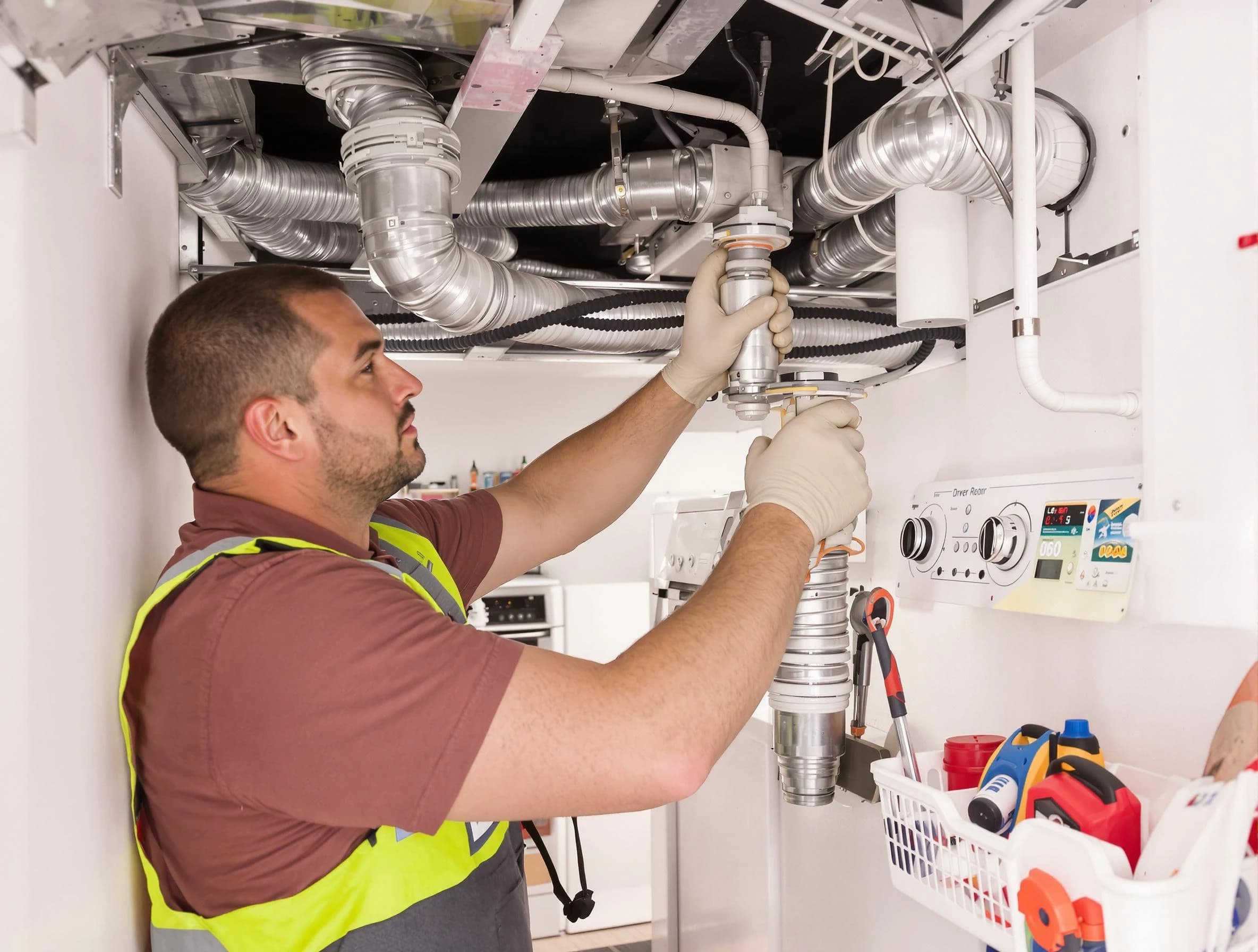 Tempe Dryer Vent Cleaning expert performing both repair and installation work on a dryer vent system in Tempe