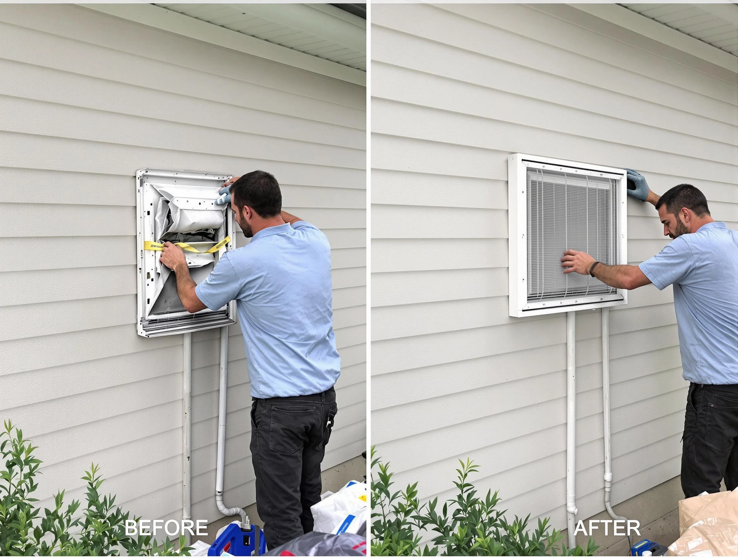 Tempe Dryer Vent Cleaning technician installing high-quality dryer vent cover at a residential property in Tempe